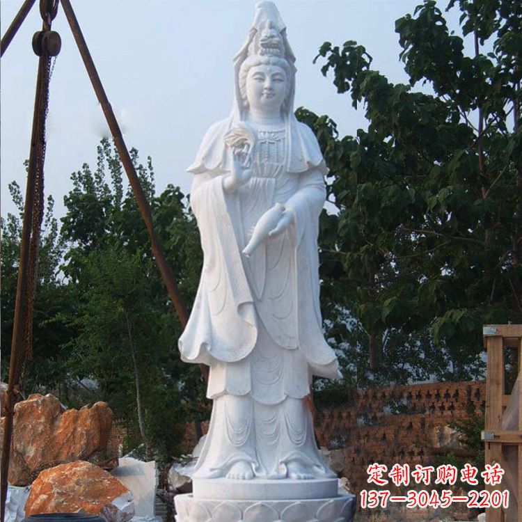 辽阳汉白玉手工观音石雕