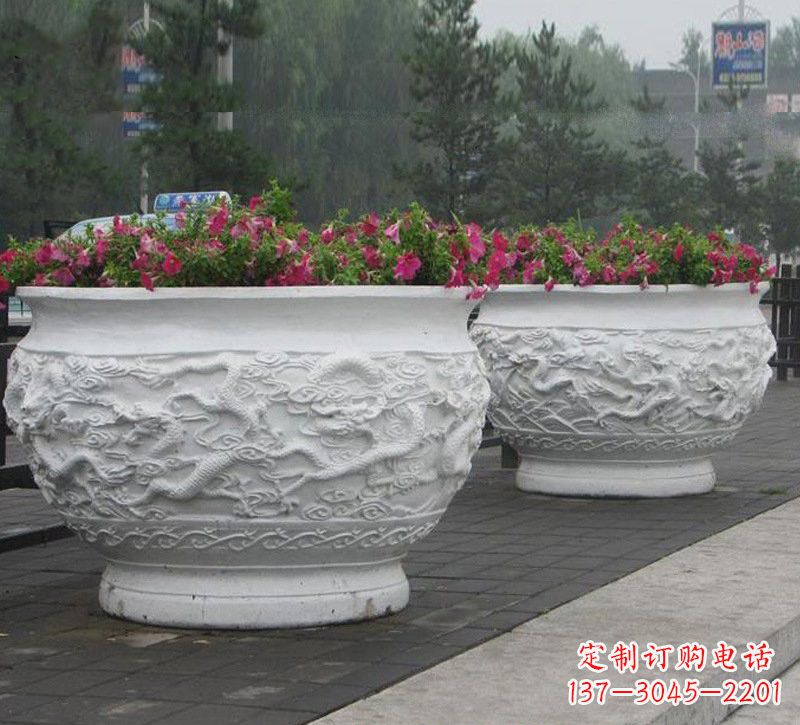 辽阳汉白玉公园龙浮雕花盆