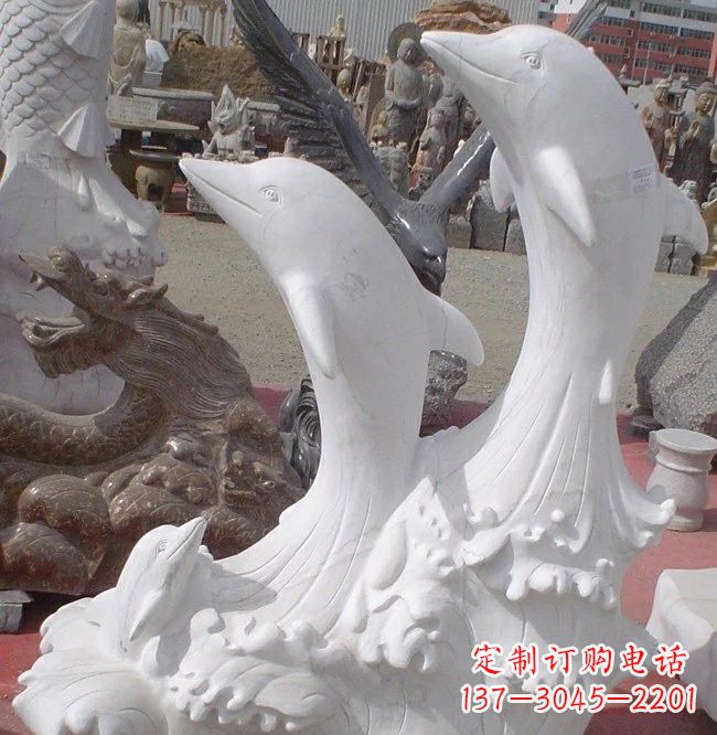 辽阳海豚石雕,汉白玉精美雕塑