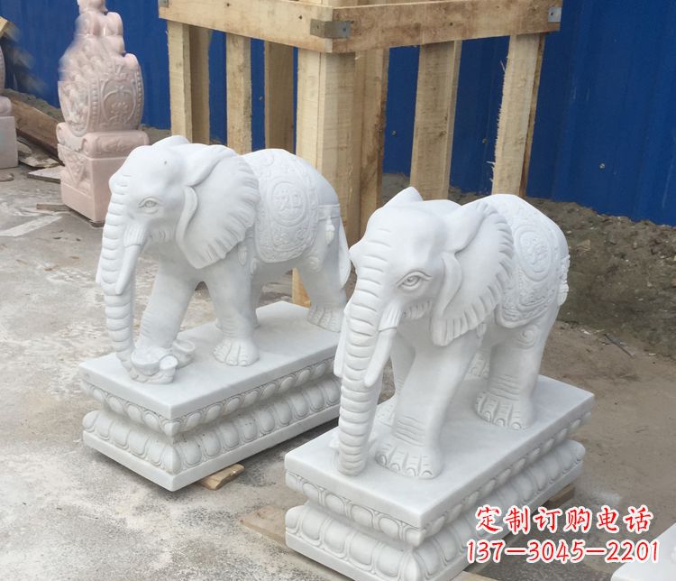 辽阳汉白玉吉祥如意门口招财大象石雕 (2)