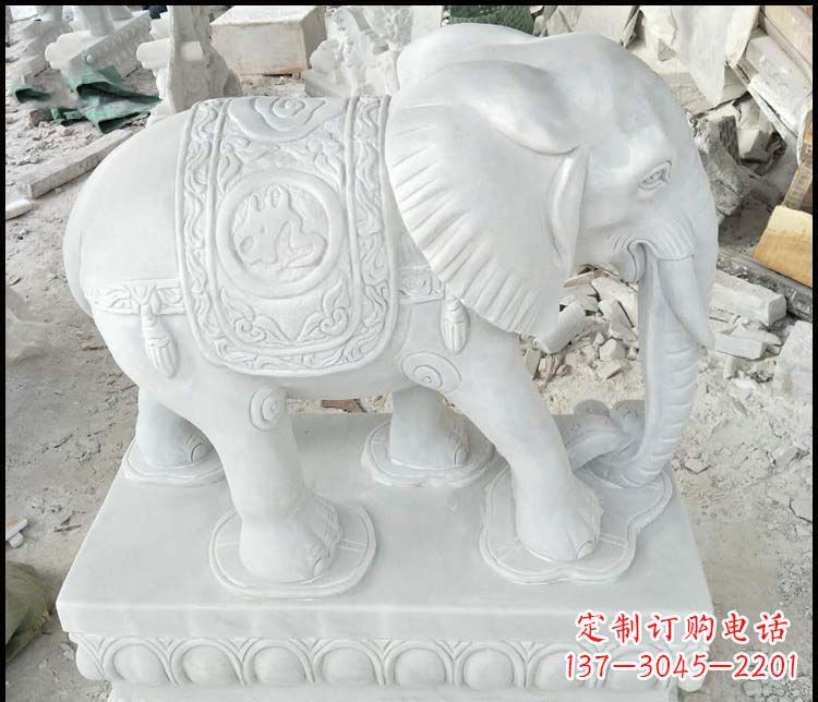 辽阳汉白玉吉祥如意门口招财镇宅大象石雕,由中…