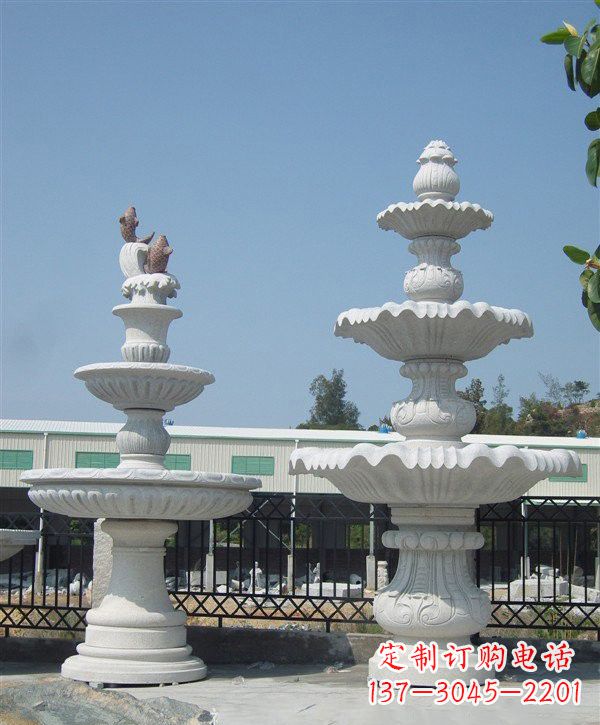辽阳汉白玉简约三层喷泉雕塑