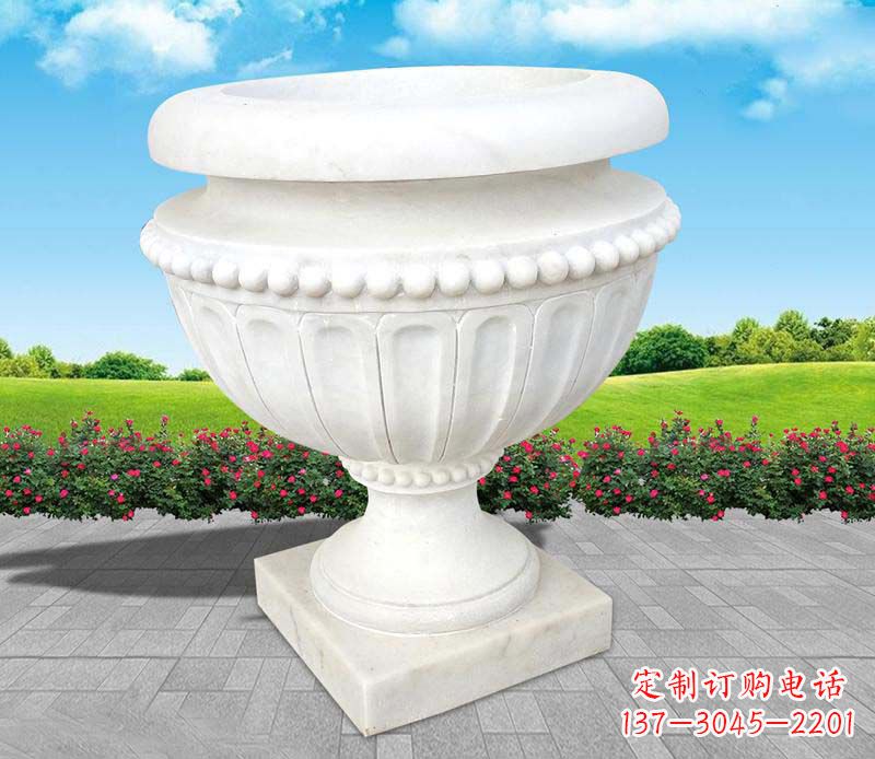 辽阳精美汉白玉花盆雕塑