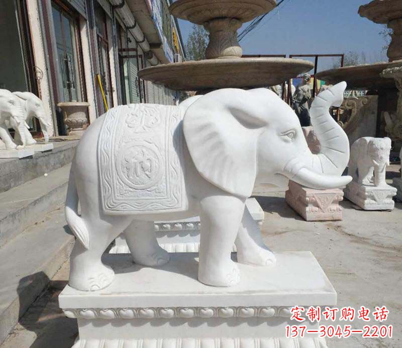 辽阳高品质汉白玉酒店门口喷水大象雕塑