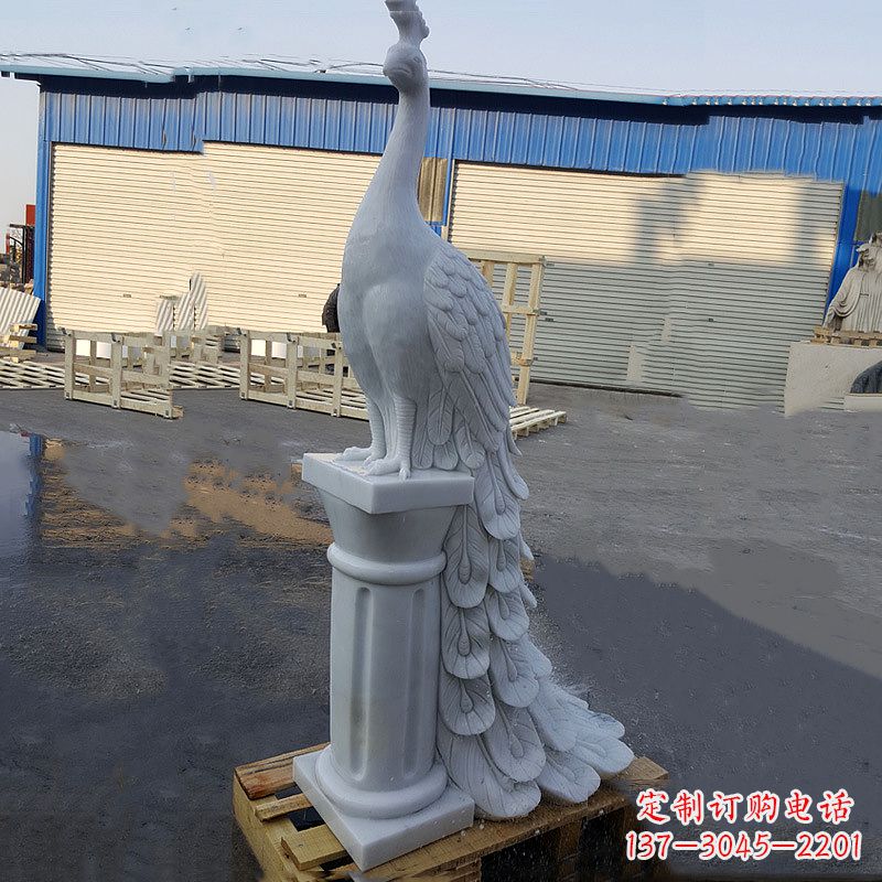 辽阳汉白玉孔雀-公园园林动物雕塑摆件