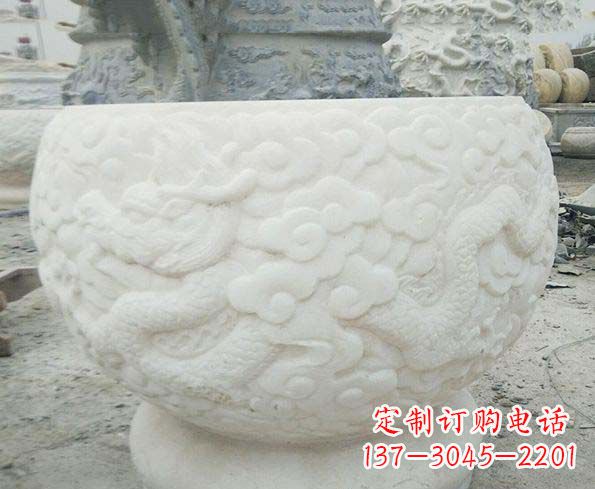 辽阳汉白玉龙浮雕招财水缸,让你家居多一份福气
