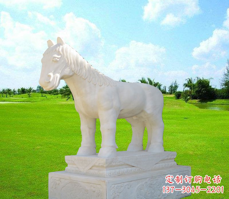 辽阳汉白玉马石精美动物雕塑
