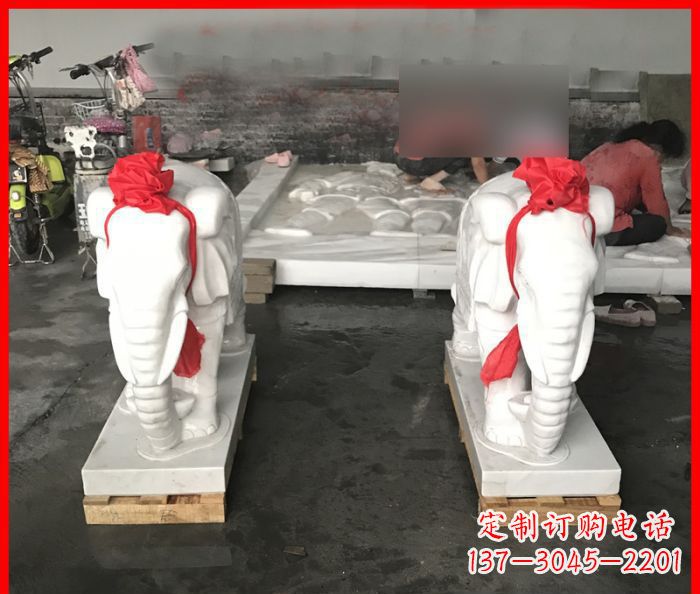 辽阳汉白玉雕刻招财小象,让你的家门口更加灵气