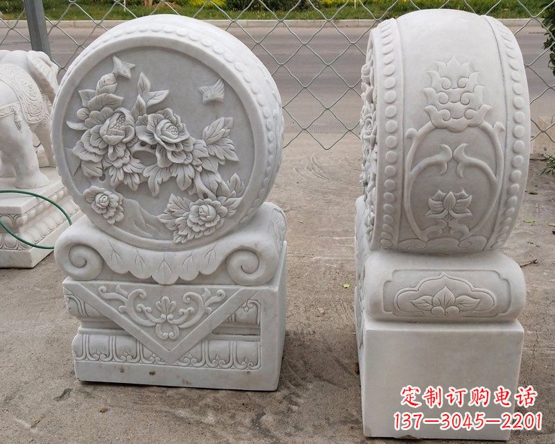 辽阳汉白玉牡丹花门墩雕塑