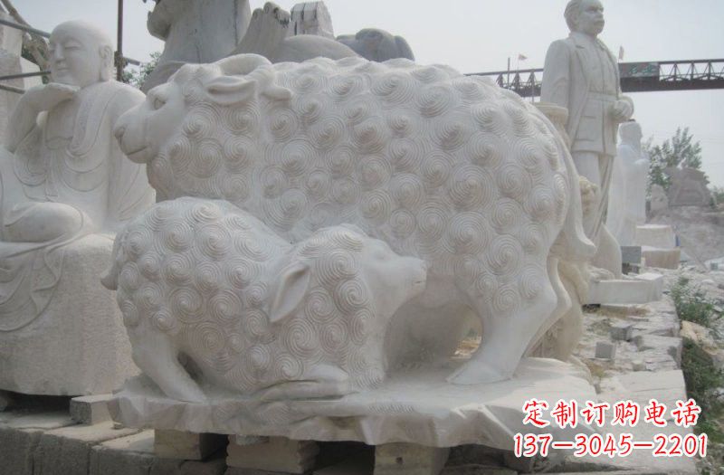 辽阳汉白玉母子绵羊动物石雕