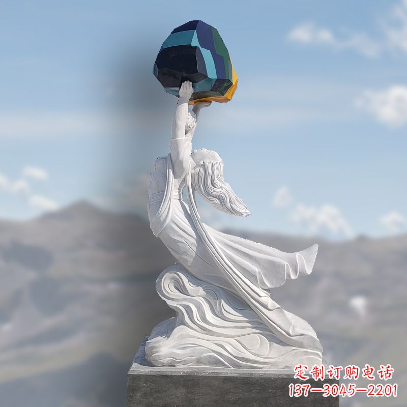 辽阳领雕塑精美雕刻的女娲补天石雕塑