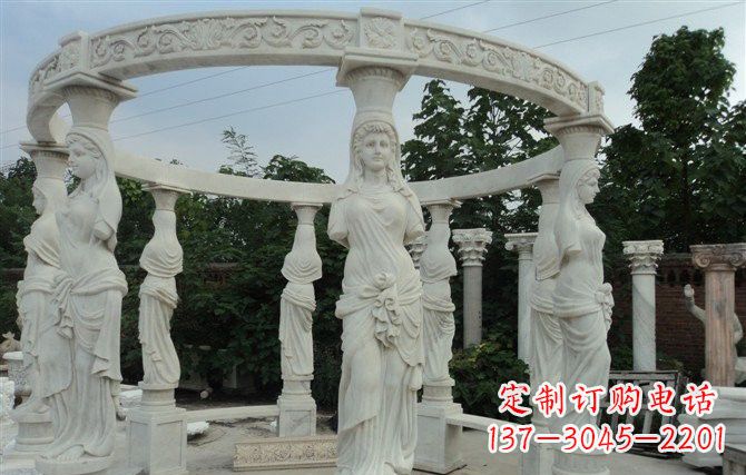 辽阳汉白玉欧式凉亭雕塑,尽享悠然凉意