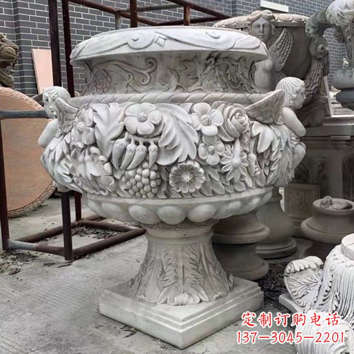辽阳汉白玉欧式人物花盆雕塑