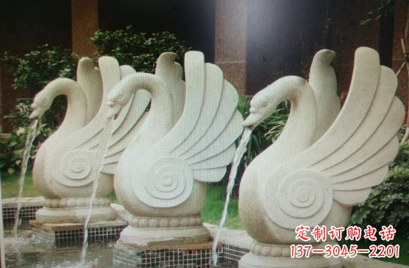 辽阳天鹅之美,汉白玉喷水天鹅石雕