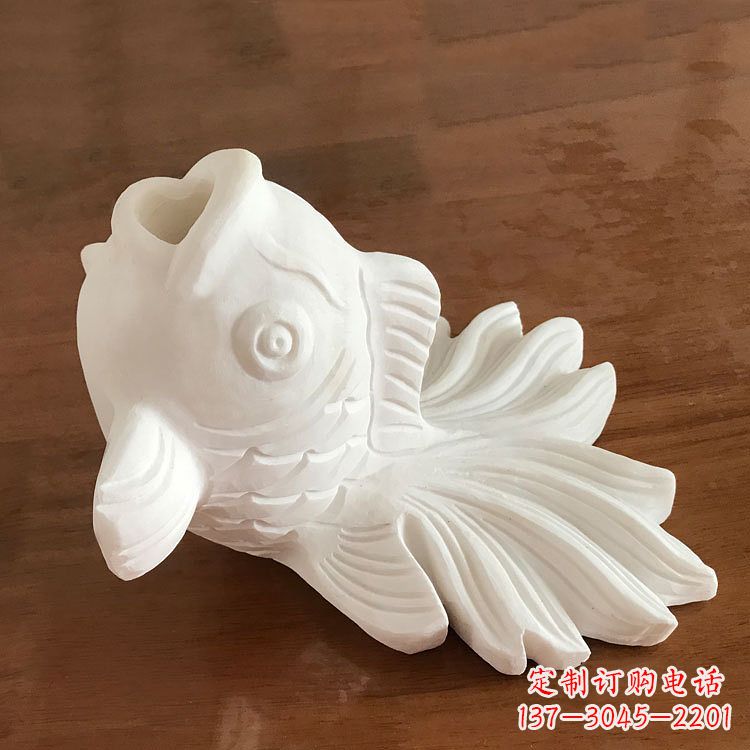 辽阳精致美观的汉白玉喷水金鱼石雕动物雕塑