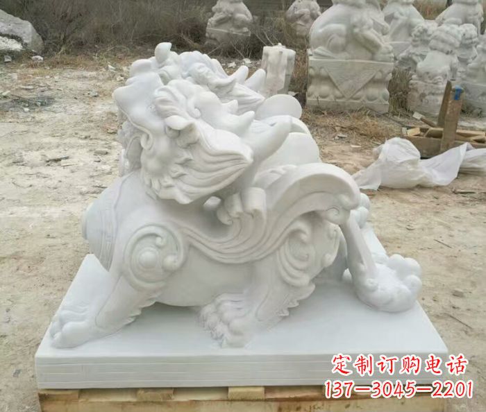 辽阳汉白玉貔貅门口招财石雕 (2)
