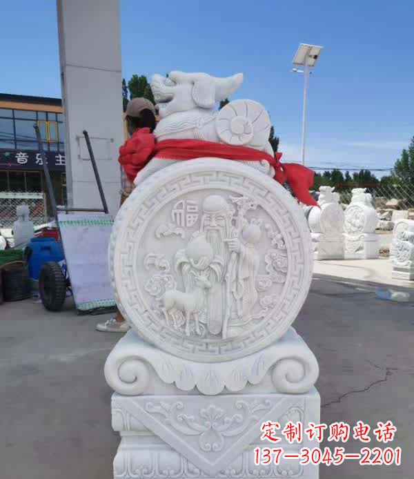 辽阳汉白玉貔貅石门墩雕塑