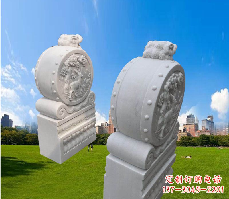 辽阳精致的汉白玉门墩雕塑