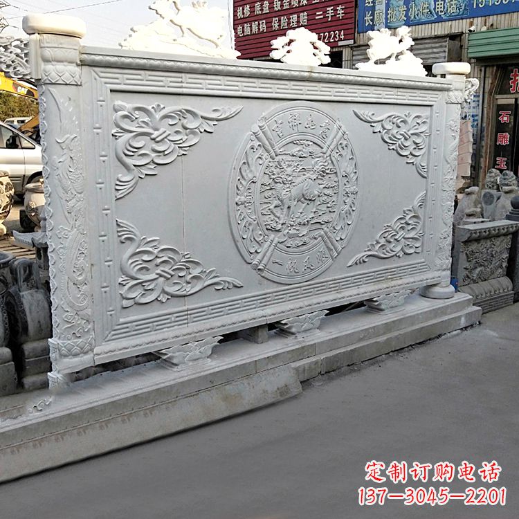 辽阳汉白玉麒麟石雕影壁墙-庭院别墅院落大门古建萧墙