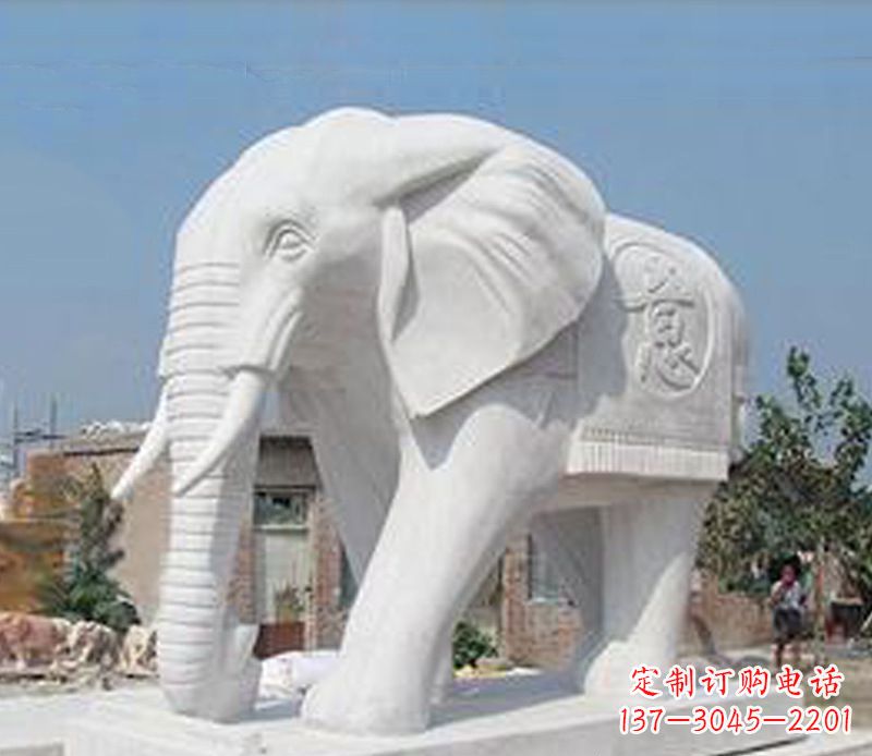 辽阳汉白玉手工雕琢定制精美大象雕塑