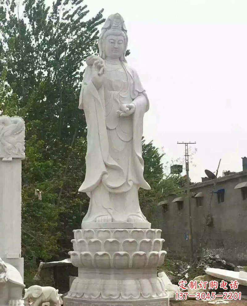 辽阳汉白玉洒水观音驻颜祥和
