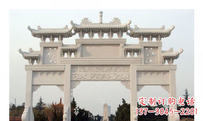 辽阳汉白玉三门牌坊石雕艺术品