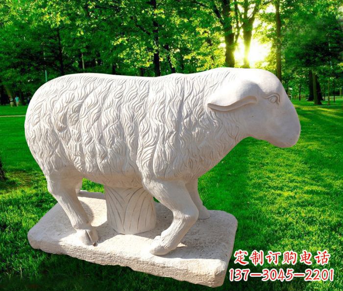 辽阳汉白玉山羊公园动物石雕_1