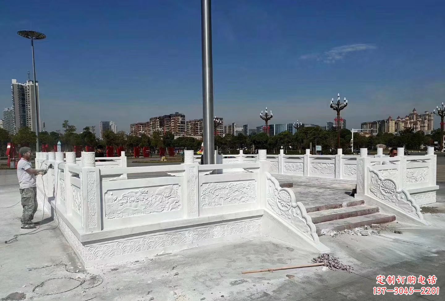 辽阳汉白玉升旗台 广场校园石雕栏板雕塑