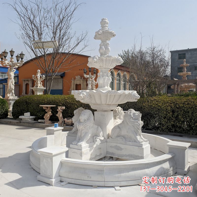 辽阳定制白玉狮子喷泉雕塑