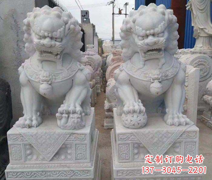 辽阳汉白玉狮子招财动物石雕