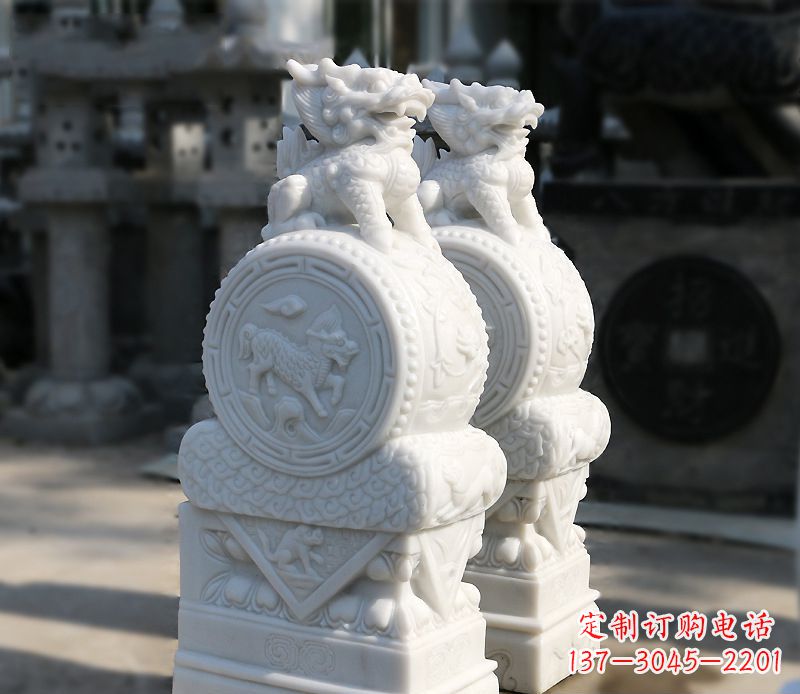 辽阳汉白玉狮子辟邪门墩雕塑