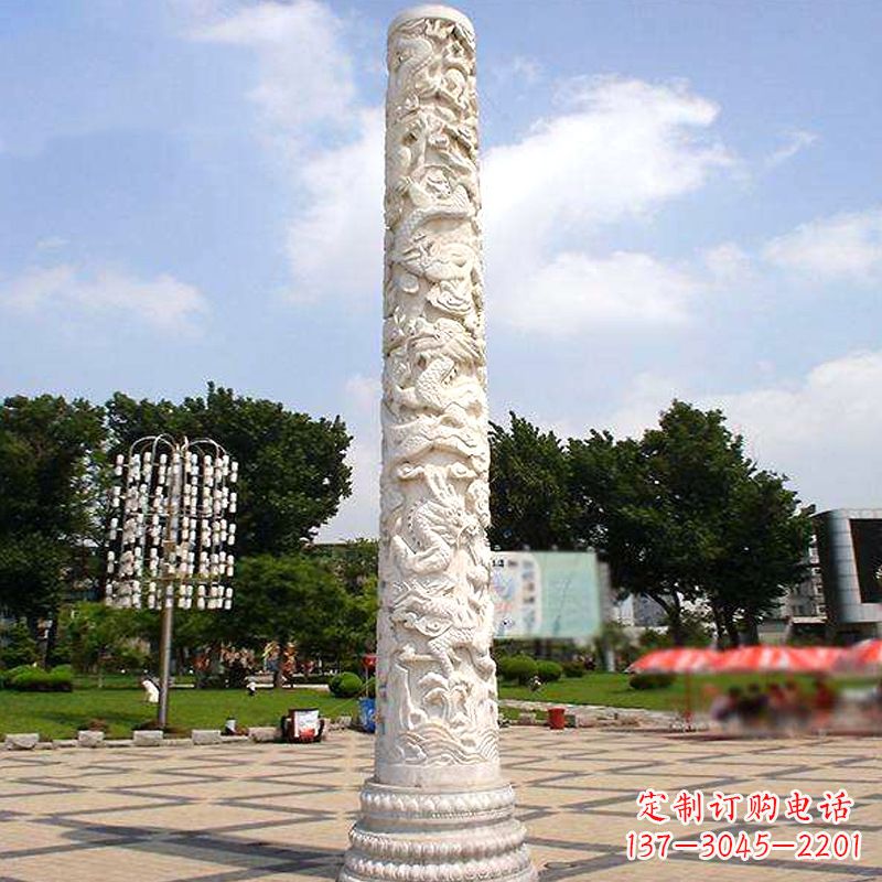 辽阳汉白玉石雕刻龙柱是由中国领雕塑厂家定制的…