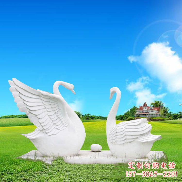 辽阳汉白玉石雕天鹅-公园草坪绿地情侣动物雕塑摆件