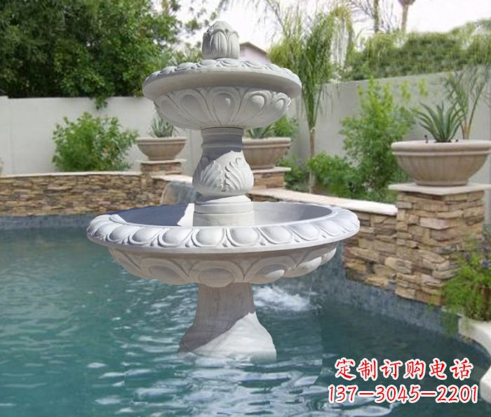 辽阳汉白玉双层喷泉雕塑,精美无比
