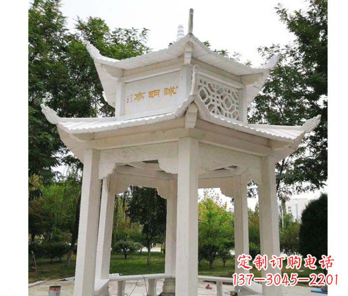 辽阳高雅典雅的汉白玉双层六角凉亭石雕