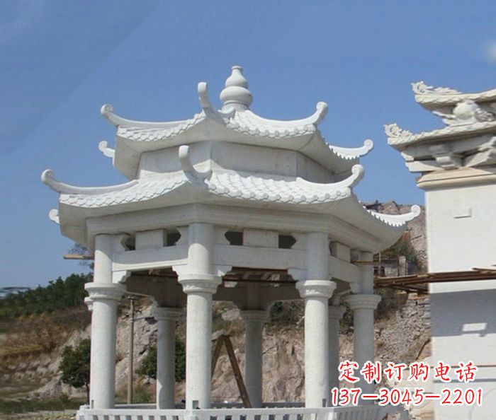 辽阳精美汉白玉双层石凉亭雕塑