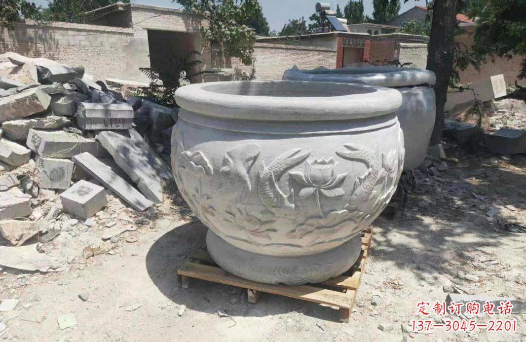 辽阳汉白玉水缸,精美完美的雕刻纪念