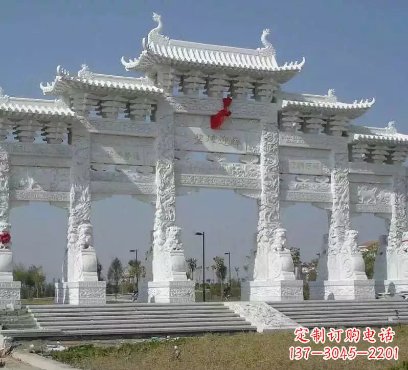 辽阳汉白玉五门牌坊石雕