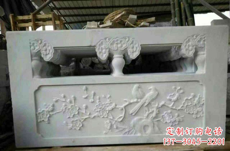 辽阳汉白玉喜上眉梢浮雕栏板石雕