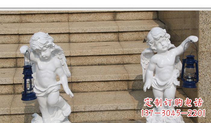 辽阳领雕塑-汉白玉小天使公园西方人物路灯石雕