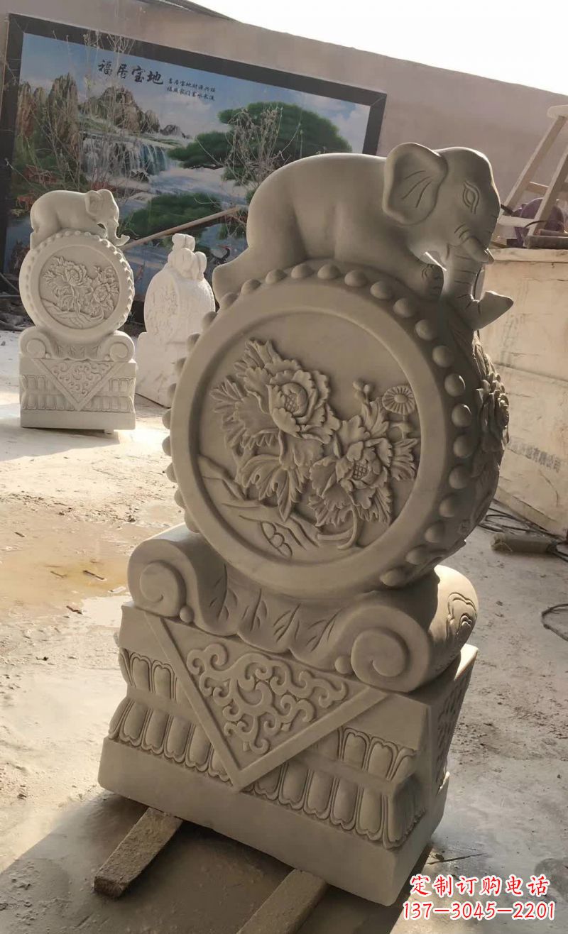 辽阳汉白玉雕刻小象石门墩