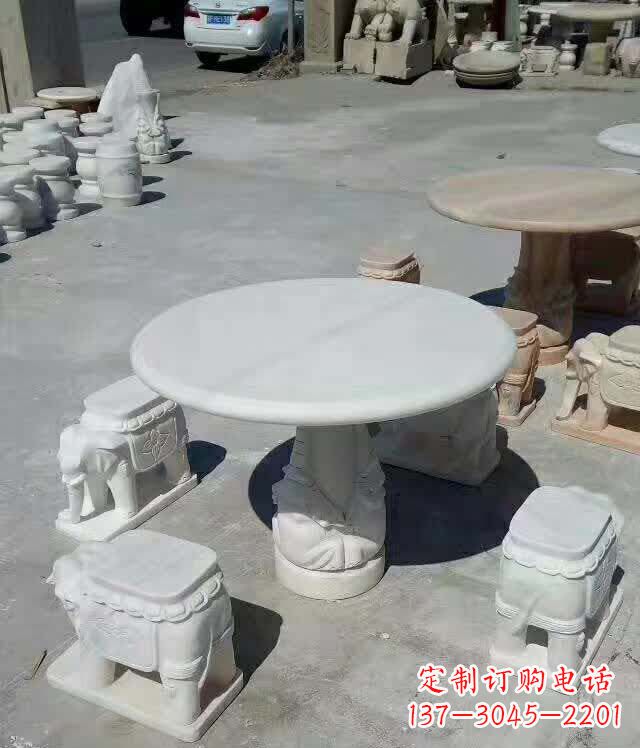 辽阳汉白玉圆形石桌凳