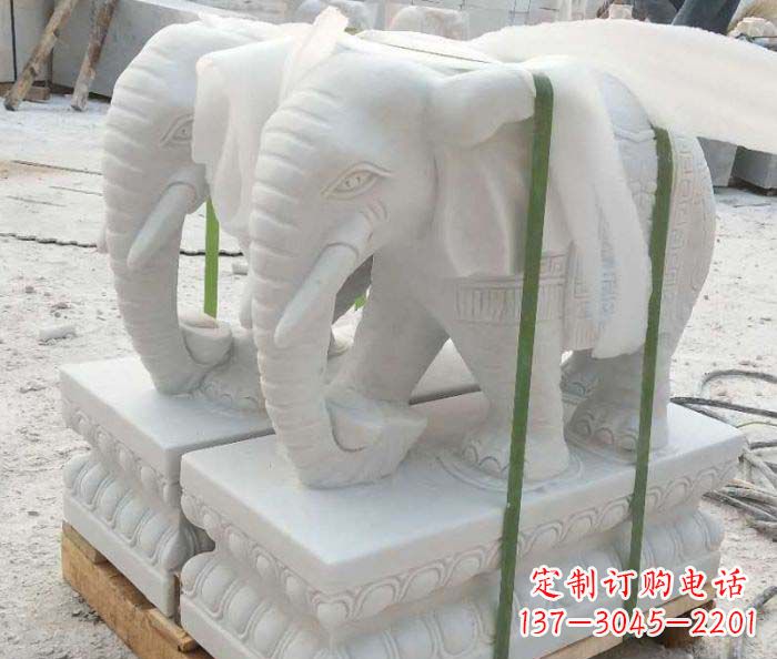 辽阳汉白玉招财大象门口石雕定制