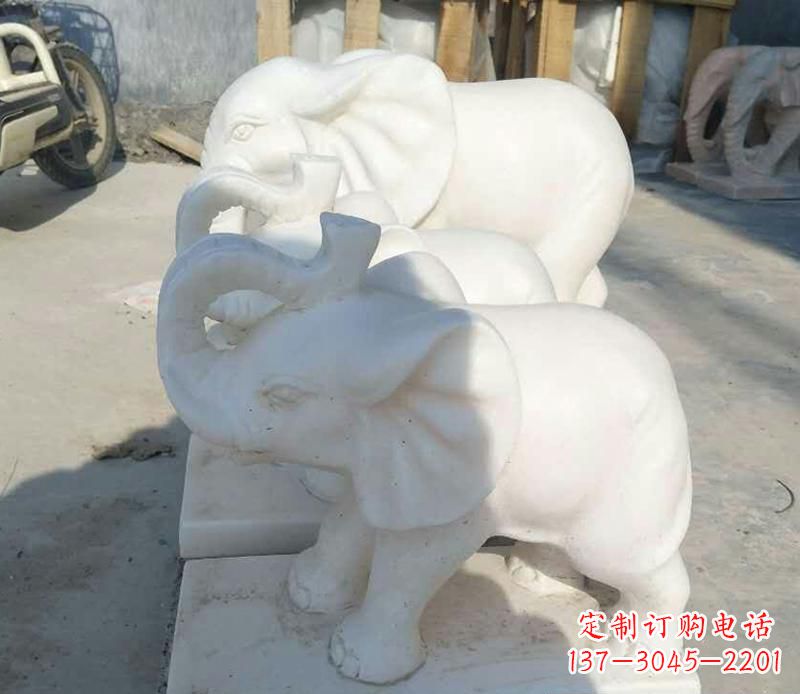 辽阳汉白玉招财小象雕塑