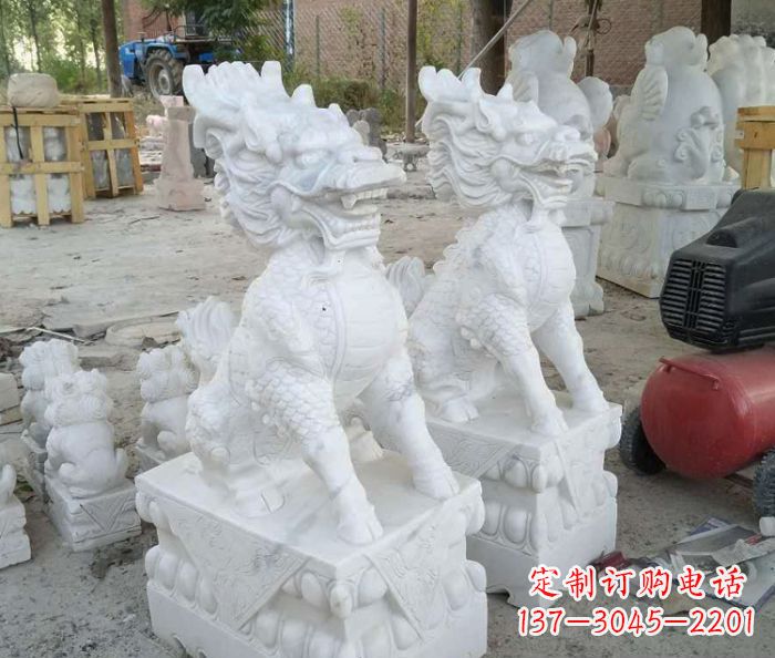 辽阳中领雕塑——精美绝伦的汉白玉麒麟门口镇宅石雕