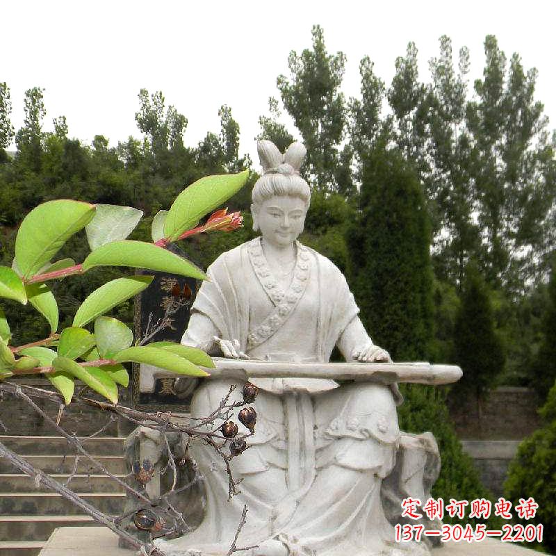 辽阳汉末才女蔡文姬弹琴石雕塑-景区园林历史名人雕像