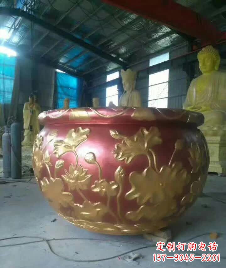 辽阳荷花水缸铜雕塑,高雅奢华!