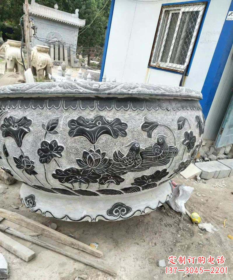 辽阳荷花石雕水缸,给你安静的空间