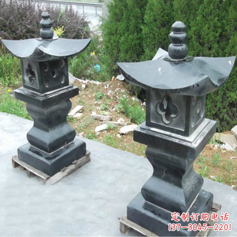 辽阳黑曜石材质灯笼雕塑