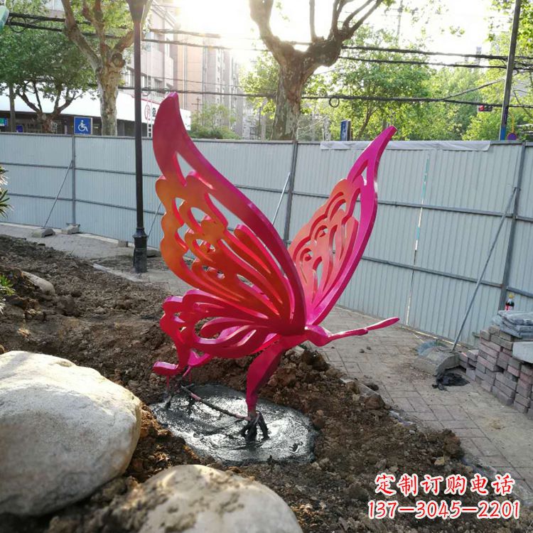 辽阳红色不锈钢蝴蝶园林动物摆件